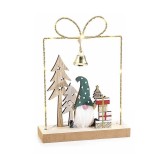 Decoratiune Craciun lemn multicolor cu leduri Gnom II 15x5x20.5 cm