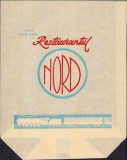 PG69 Pungă din h&acirc;rtie cu reclamă Restaurant &bdquo;Nord&rdquo; din București, perioada comunistă