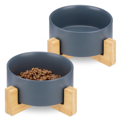 Set 2 Boluri pentru pisici si caini cu suport din bambus Navaris, 850 ml, Albastru, 48350.04 foto