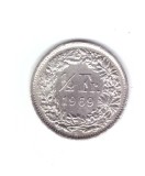 Moneda Elvetia 1/2 franc 1969 B, stare buna, curata, Europa, Cupru-Nichel