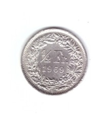 Moneda Elvetia 1/2 franc 1969 B, stare buna, curata