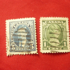 2 Timbre Canada 1935 - 25 Ani Incoronare George V , val. 1 si 5C ,stampilat