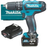 Makita HP333DSAE - Masina de gaurit si insurubat cu percutie cu 2 acumulatori Li-Ion 12 V 2 Ah 30 Nm led iluminare valiza plastic