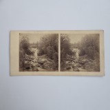 Fotografie de colectie stereoscopica, Peisaj cu cascada si pod, Germania, Europa, ca. 1890