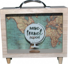 Pusculita din Lemn,Save Travel Repeat, 21 x 7 x 22 cm foto