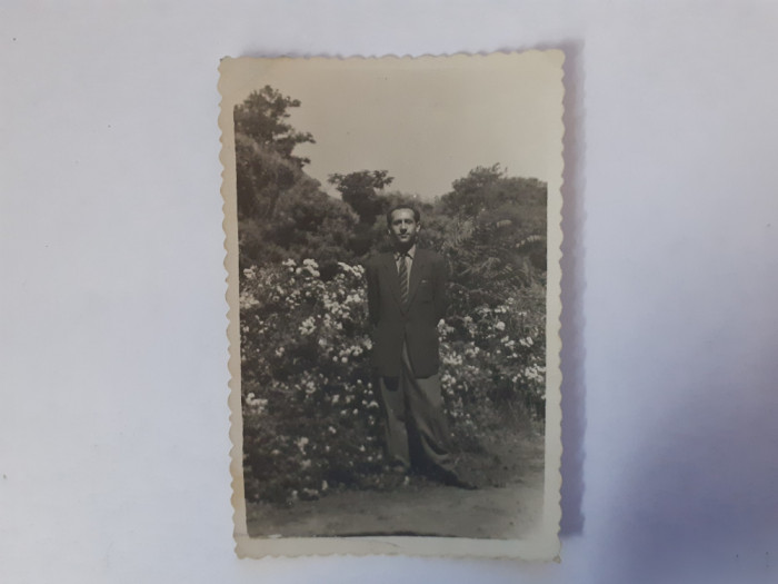 Fotografie 6/9 cm cu bărbat din Galați &icirc;n grădină &icirc;n 1956