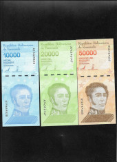 Set Venezuela 10000 + 20000 + 50000 bolivari bolivares 2019 unc/aunc foto