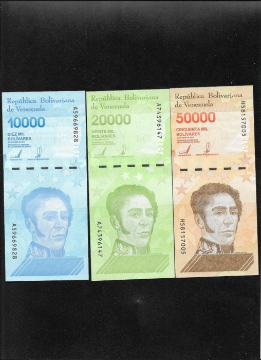 Set Venezuela 10000 + 20000 + 50000 bolivari bolivares 2019 unc/aunc