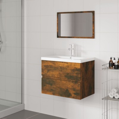 vidaXL Set de mobilier de baie, stejar fumuriu, lemn prelucrat foto