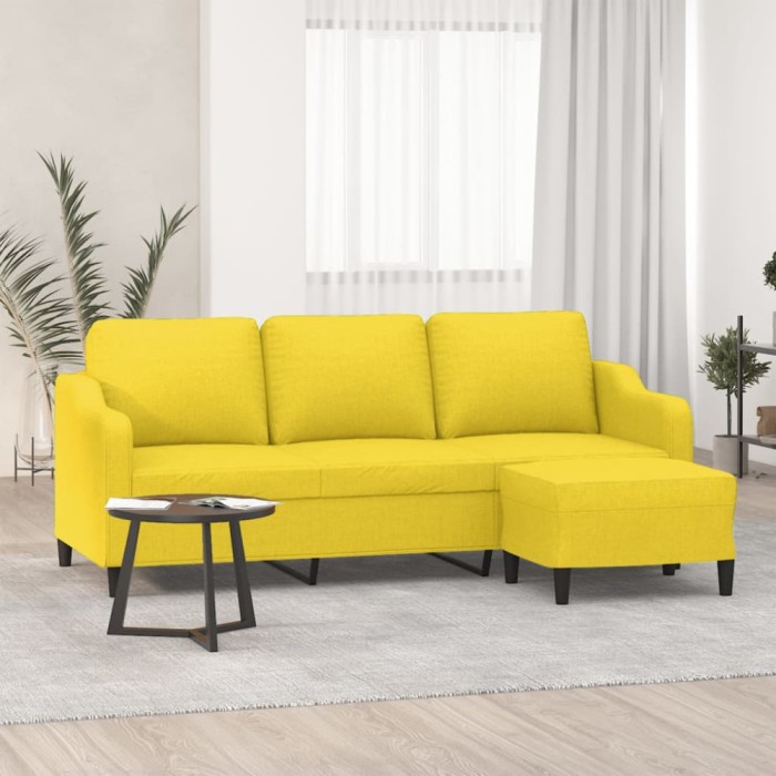 vidaXL Canapea cu 3 locuri și taburet, galben deschis, 180 cm, textil 3201140