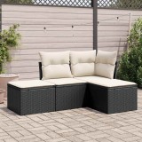 vidaXL Set mobilier de grădină cu perne, 4 piese, negru, poliratan 3217476