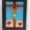 Icoana pe sticla cu rama lemn, Iisus pe cruce, naiv, 27x36cm