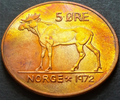Moneda 5 ORE - NORVEGIA, anul 1972 *cod 3253 B = patina frumoasa foto