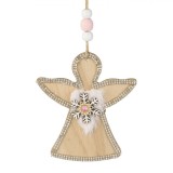 Ornament Crăciun, &Icirc;nger, Lemn, Bej, Decor Fulgi, Detalii Blană, Oem