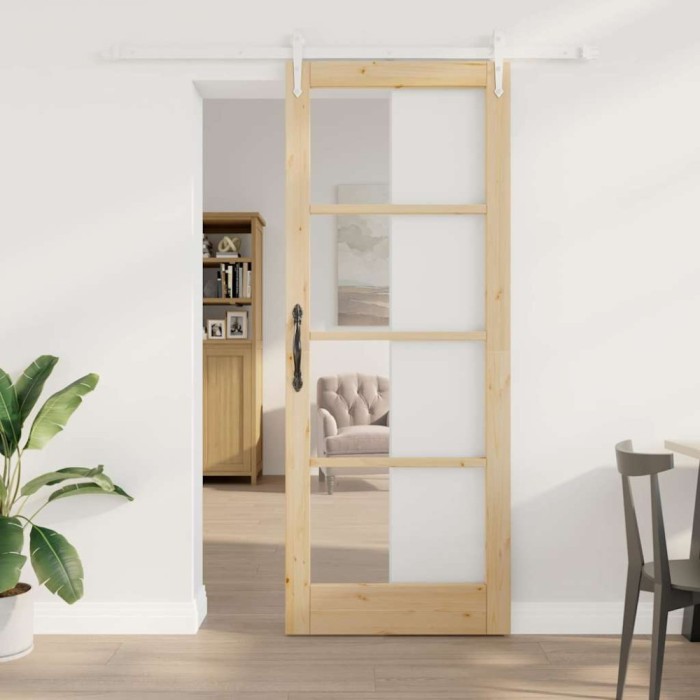 Ușă glisantă cu set de hardware 83x211 cm din lemn solid de pin
