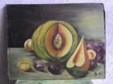 arta / tablou - Pictura ulei pe carton natura statica cu fructe !