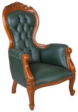 Fotoliu Chesterfield din lemn mahon cu tapiterie verde MAR115