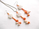 set colier si cercei trandafiri albi 37729