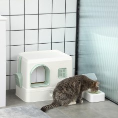 PawHut Litiera pentru pisici 2 in 1 cu fantana de baut, tava pentru gunoi pentru pisici cu lopatica pentru sertar, aromatizatoare, intrare frontala, 5 foto