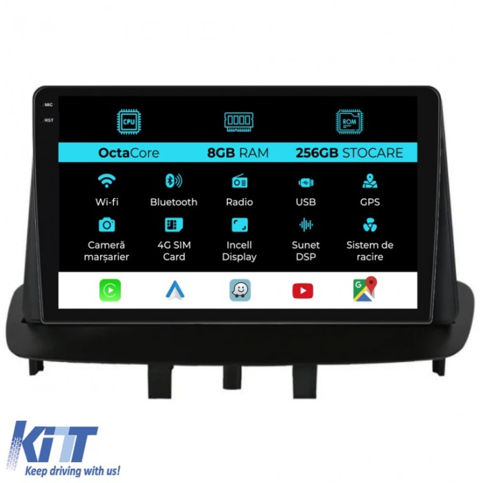 Navigatie Dedicata Renault Megane 3 (2008-2015), 9 Inch, 8Gb Ram, 256Gb stocare, CarPlay Performance AutoTuning