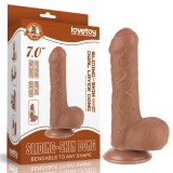 Dildo Realist Uncut Sliding Skin Dual Layer, TPE, Maro Deschis, 18.3 cm