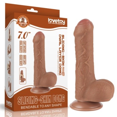 Dildo Realist Uncut Sliding Skin Dual Layer, TPE, Maro Deschis, 18.3 cm foto