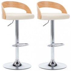 vidaXL Scaune de bar, 2 buc., crem, piele artificiala ?i lemn curbat foto