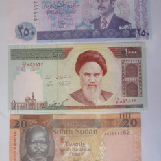 Lot 3 bancnote UNC:Iraq,Iran,Sudan