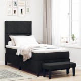 VidaXL Pat cu arcuri de cutie cu saltea și bancă Negru 90x190 cm Țesătură