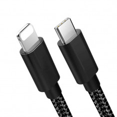 Cablu de date Edman, USB-C To Lightning (iPhone), 18W, 1m, Negru