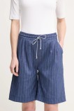 La Petite Fran&ccedil;aise pantaloni scurți din amestec de in SOLANGE femei, culoarea bleumarin, cu imprimeu, high waist, SOLANGE