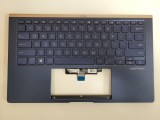 Carcasa superioara cu tastatura palmrest Laptop, Asus, ZenBook 14 90NB0MQ3-R31UI0, iluminata, royal blue, layout US