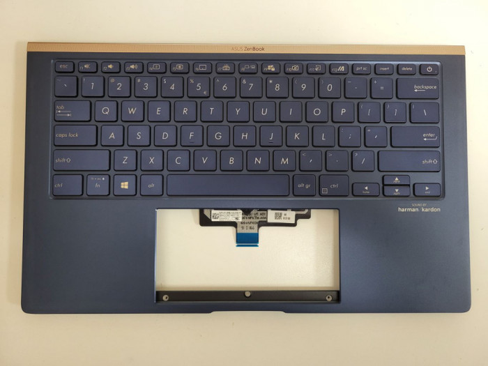 Carcasa superioara cu tastatura palmrest Laptop, Asus, ZenBook 14 UX434F, UX434FA, UX434FN, 90NB0JQ1-R31UI0, iluminata, royal blue, layout US