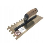 Gletiera inox, intarita, cu zimti 12x12, Premium Gold, 35.6x12 cm x 0.65 mm, maner piele Alcantara, Olejnik GartenVIP DiyLine
