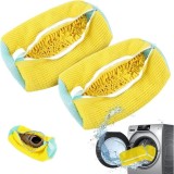 Cumpara ieftin Sac de spalare pentru incaltaminte, set 2 bucati, galben, din material rezistent, inchidere cu fermuar, galben
