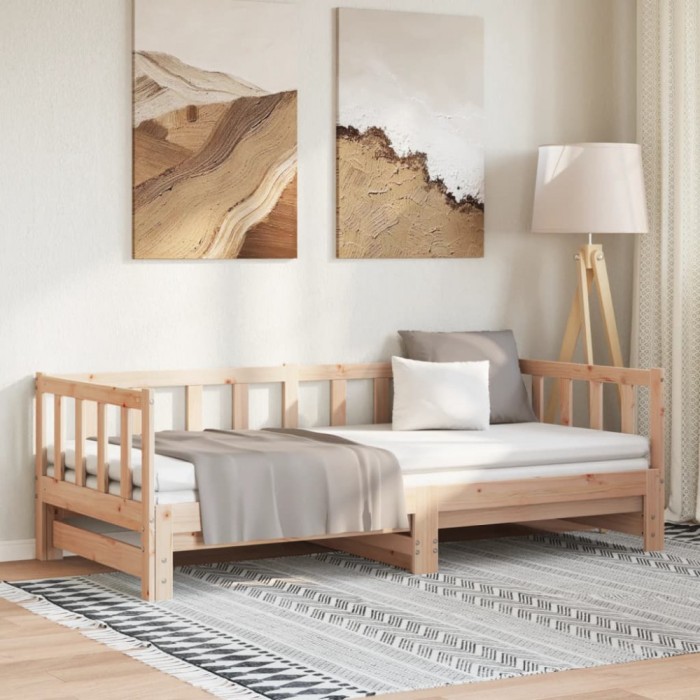 Pat de zi extensibil, 2x(80x200) cm, lemn masiv de pin