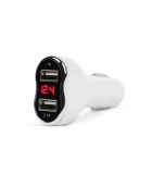 Incarcator auto alb 3.1A USB x2 bricheta auto cu voltmetru si