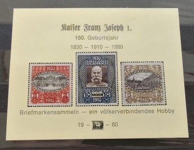 Austria - 1980 - Colita comemorativa - Franz Josef - neuzata foto