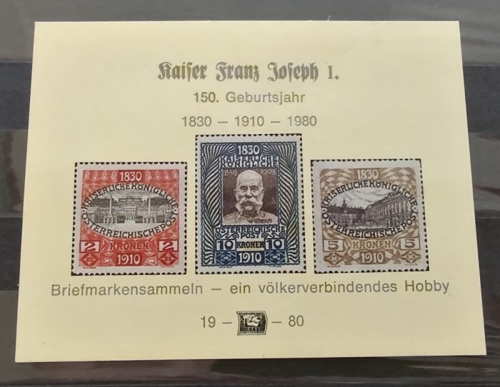 Austria - 1980 - Colita comemorativa - Franz Josef - neuzata