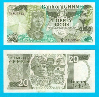 Ghana (p#24) 20 Cedis 1984 UNC &amp;#039;Yaa Asantewa&amp;#039; serie: D/I 45995xx foto