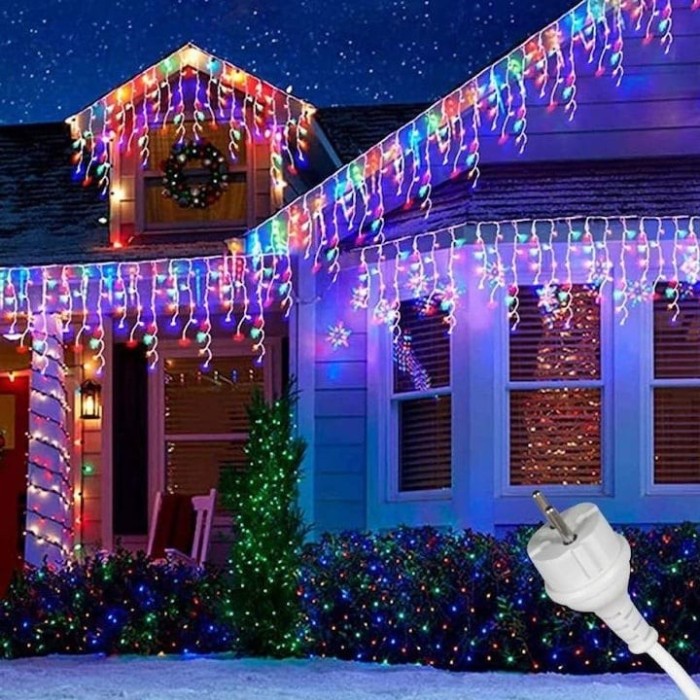Instalatie de Craciun, curgatoare, tip turturi, cu jocuri de lumini, lungime 20m, 430 LED-uri, conectare la retea, multicolor