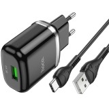 Set Incarcator Retea +Cablu Date Type-c Hoco N3 1XUSB 18W QC3.0 1m, Negru