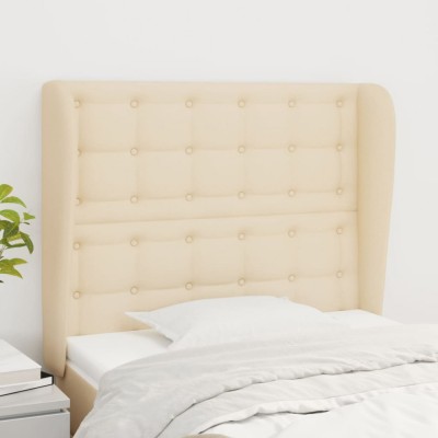 vidaXL Tăblie de pat cu aripioare, crem, 83x23x118/128 cm, textil 3118369 foto