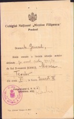 HST A1424 Carnet situa?ie ?colara ?oim 1941 Colegiul National Nicolae Filipescu foto