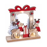 Decoratiune Craciun lemn multicolor cu leduri cm 18 x 6 x 18 H