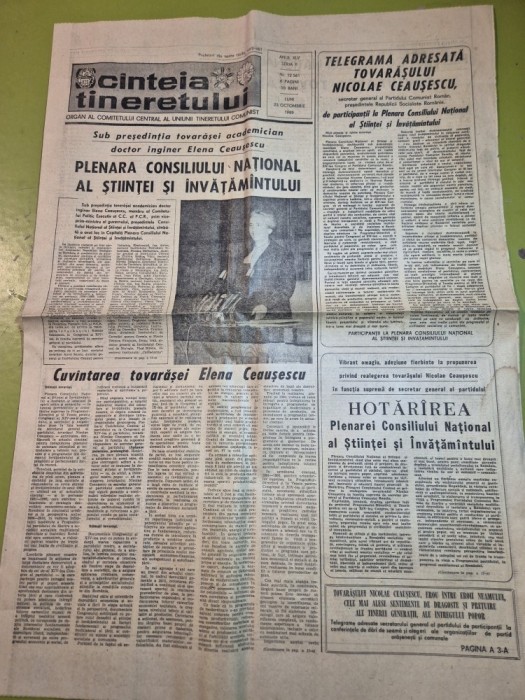 ziarul scanteia tineretului 23 octombrie 1989 - cuvantarea elenei ceausescu