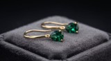 Cercei din Argint 925 Placati cu Aur cu Zirconiu Verde Smarald Lacrima