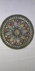 Brass and Enamel Mandala Mosaic Plate with Hanger foto