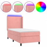 Cumpara ieftin Pat cu arcuri, saltea si LED, roz, 100x200 cm, catifea