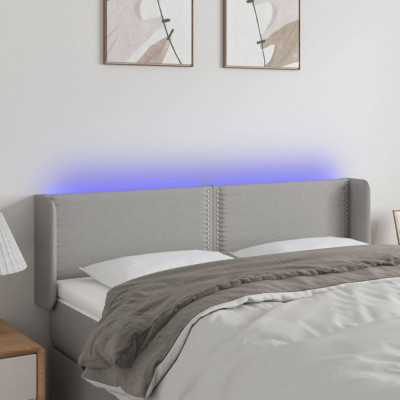 vidaXL Tăblie de pat cu LED, gri deschis, 147x16x78/88 cm, textil foto